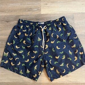 Men's Navy Banana Print Swim Shorts